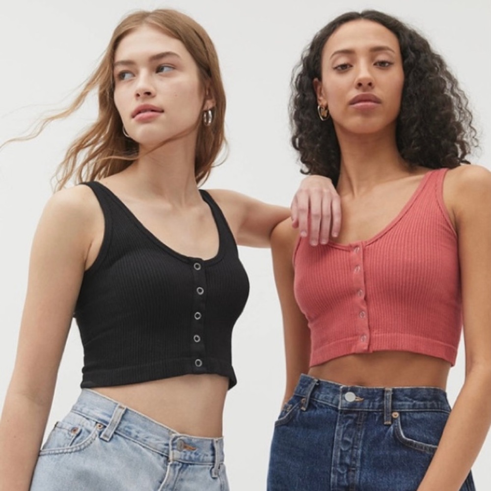 UO Out From Under seamless ribbed snap button crop top